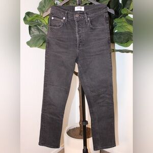 AGOLDE Riley High-Rise Straight Crop Jeans - Panoramic (Washed Black/Dark Gray)